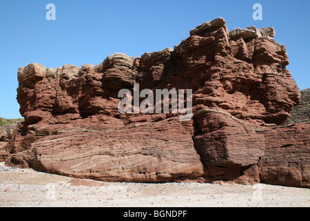 Buntsandstein-Sandstein auf Hilbre Insel, Wirral, Merseyside, England Stockfoto