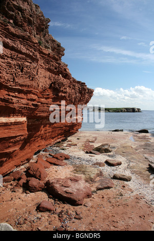 Buntsandstein-Sandstein auf Hilbre Insel, Wirral, Merseyside, England Stockfoto