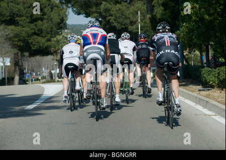 Gruppe von Radfahrern Radfahren entlang einer Straße in Palma, Mallorca, Mallorca, Spanien Stockfoto