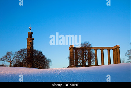 Sunrise Winter Schnee-Szene, Calton Hill, Edinburgh Schottland UK Europe Stockfoto