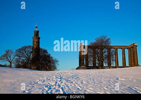 Sunrise Winter Schnee-Szene, Calton Hill, Edinburgh Schottland UK Europe Stockfoto