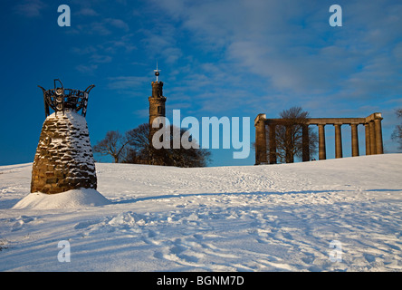 Calton Hill, Winter Schnee Szene, Edinburgh, Schottland, Großbritannien, Europa Stockfoto