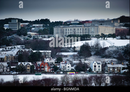 National Library of Wales und Universität von Aberystwyth im Schnee, 6. Januar 2010 Stockfoto