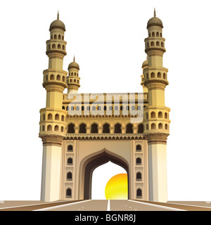 Ansicht der Charminar, mit Sonne und weißen Hintergrund Stockfoto