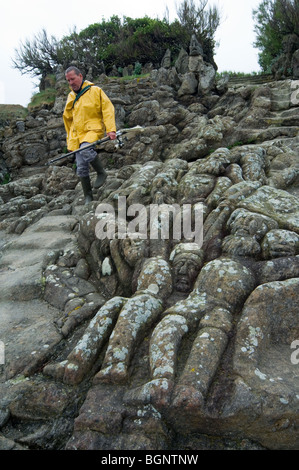 Die Rochers Sculptés durch Abbé Fouré, die mehr als 300 Figuren in den Felsen, Rothéneuf, Ille-et-Vilaine, Bretagne, Frankreich geschnitzt Stockfoto