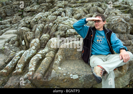 Die Rochers Sculptés durch Abbé Fouré, die mehr als 300 Figuren in den Felsen, Rothéneuf, Ille-et-Vilaine, Bretagne, Frankreich geschnitzt Stockfoto