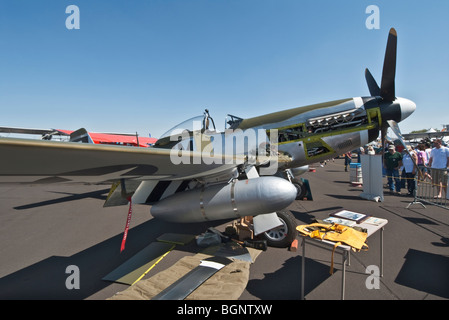 Nevada Reno Air Races P - 51D Mustang anzeigen Flugzeug WW2 Bekleidung am Flügel Stockfoto