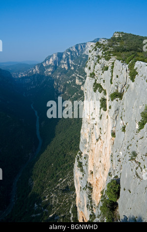 Die steilen Kalkstein Felswände der Schlucht Gorges du Verdon / Verdon-Schlucht, Alpes-de-Haute-Provence, Provence, Frankreich Stockfoto