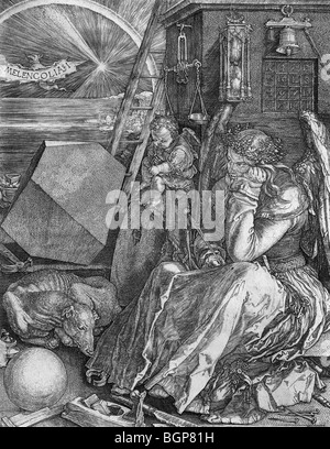 Kupferstich von Melencolia ich von deutschen Renaissance Meister Albrecht Dürer im Jahre 1514. Stockfoto