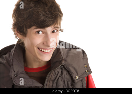 Porträt des jungen Mannes Lachen isoliert auf weißem Hintergrund Stockfoto