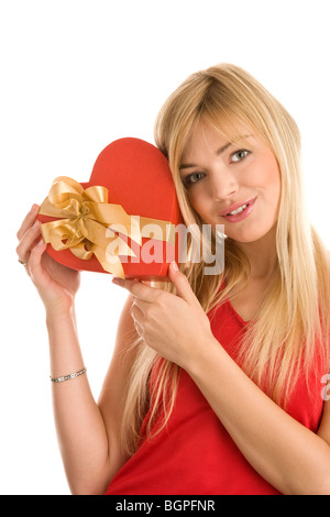 Frau mit Herz Geschenk Stockfoto