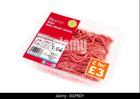 250g von britischem Rindfleisch mageres Steak Hackfleisch in einem durchsichtigen Kunststoff Siegelbehälter Stockfoto