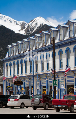 Main Street Silverton, alte Bergbaustadt West, Höhe von 9.318 im San Juan County Colorado, USA Stockfoto