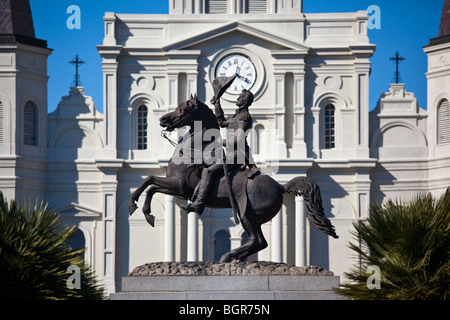 Statue von Andrew Jackson vor St. Louis Kathedrale im französischen Viertel von New Orleans LA Stockfoto