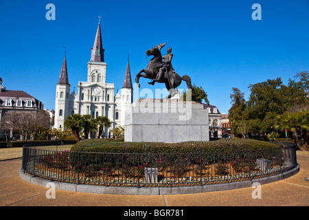 Statue von Andrew Jackson vor St. Louis Kathedrale im französischen Viertel von New Orleans LA Stockfoto