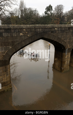 Überschwemmungen des Flusses Ouse in Zentrum von York, Yorkshire, Großbritannien. Hochwasser Stockfoto