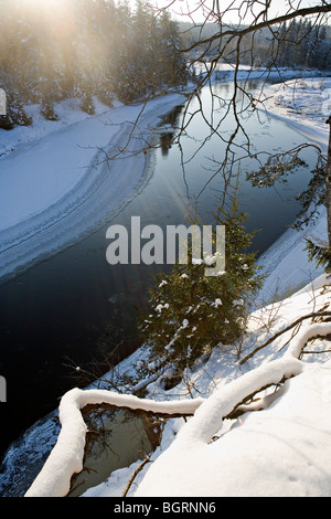 Spektakuläre Aussicht auf Fluss Gauja von Gudu Klippen im Gauja Nationalpark Vidzeme Lettland Stockfoto