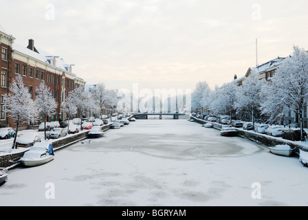 Winter in den Niederlanden (Haarlem Nieuwe Gracht) Stockfoto