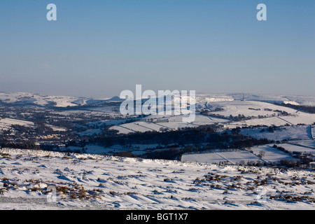 Winterlandschaft Lyme Handley über Lyme Park und The Hauptmarktplatzes Trail Cheshire England Stockfoto