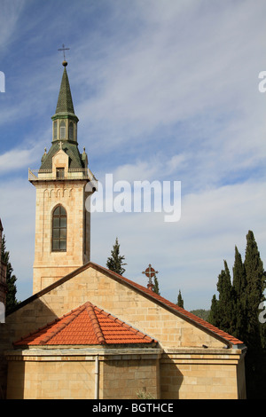 Israel, Ein Karem, die Franziskaner Kirche der Heimsuchung von russisch-orthodoxen Kloster aus gesehen Stockfoto