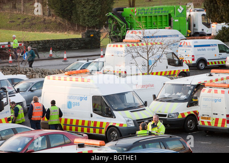 Transco Planung Gas Reparaturen nach Amblesides ganze Gasversorgung heruntergefahren wurde. Stockfoto