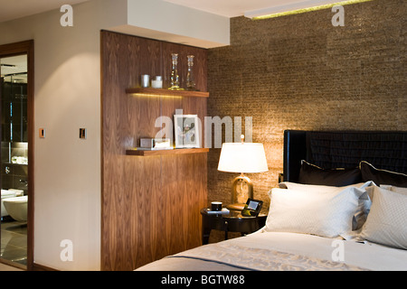 Luigi Esposito Casa Forma Cadogan Place Wohn Interieur Design Schlafzimmer Master-Schlafzimmer-Bad-Wohnung flach Stockfoto