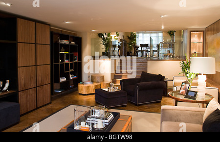 Luigi Esposito Casa Forma Cadogan Place Wohn-Interieur-Design Lounge Wohnzimmer Parkett Holz Holztür Holzfenster Stockfoto