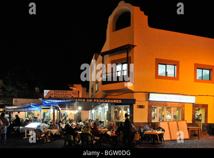 Nachtaufnahme, Straße Landschaft, Corralejo, Fuerteventura, Kanarische Inseln, Spanien, Europa Stockfoto