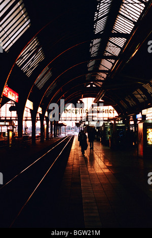 Karlsruhe Hauptbahnhof, Hauptbahnhof bei Sonnenuntergang im winter Stockfoto