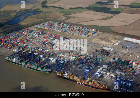 Felixstowe Port, aus der Luft, Ostengland Stockfoto