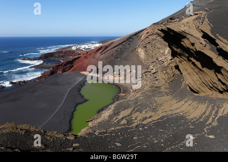 Lago Verde, grüne Lagune Charco de Los Ciclos, El Golfo, Lanzarote, Kanarische Inseln, Spanien, Europa Stockfoto