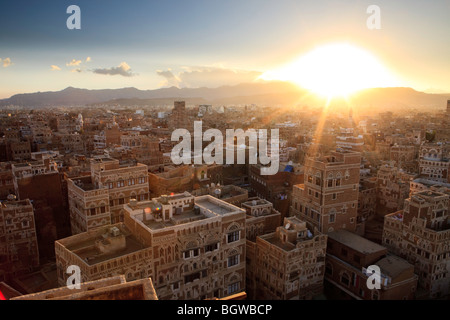 Sonnenuntergang über Sanaa, Jemen Stockfoto