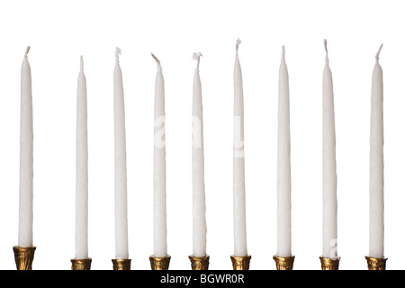 Hanukkah Menorah Kerzen auf einem weißen Hintergrund isoliert Stockfoto