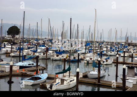 Segelboote angedockt in der Marina, Marina District, San Francisco, Kalifornien Stockfoto