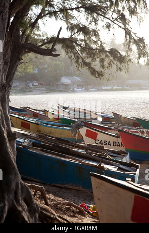 Bunten Fischen Boote OnTofo Strand, Mosambik, Afrika Stockfoto