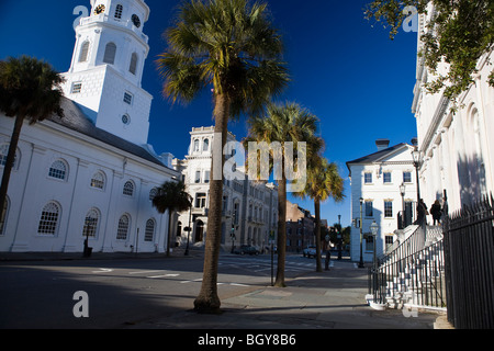 Vier Ecken des Gesetzes, der Kreuzung von Tagungs- und breiten Straßen, Charleston, South Carolina, Vereinigte Staaten von Amerika Stockfoto