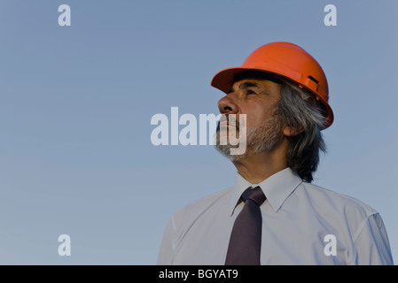 Ingenieur mit harten Hut, wegschauen Stockfoto