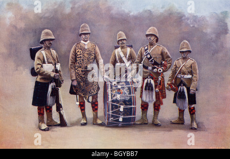 Private, Trommler, Pfeifer und Bugler von The Black Watch während des Zweiten Burenkrieges. Stockfoto