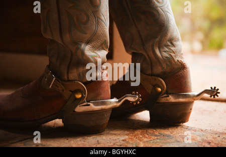 Sporen auf Cowboy-Stiefel Stockfoto