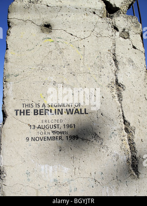 ein großer Teil der Berliner Mauer errichtet als display Stockfoto