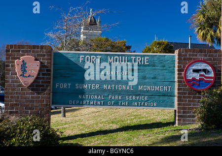 National Park Service willkommen Zeichen für Fort Moultrie, Teil von Fort Sumter National Monument, Sullivans Island Stockfoto