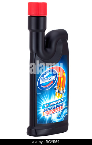 Schwarze Kunststoff-Container von Domestos Waschbecken und Rohr unblocker Stockfoto