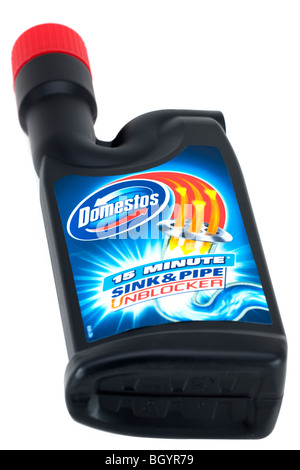 Schwarze Kunststoff-Container von Domestos Waschbecken und Rohr unblocker Stockfoto