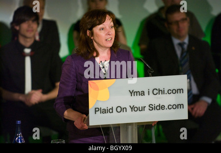 Jill Evans MdEP für Wales spricht von der Plattform auf Plaid Cymru Konferenz in Cardiff South Wales UK Stockfoto