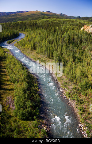 Die Alaska Railroad zwischen Anchorage und Denali Nationalpark, Alaska. Stockfoto