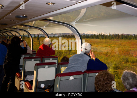 Die Alaska Railroad zwischen Anchorage und Denali Nationalpark, Alaska. Stockfoto