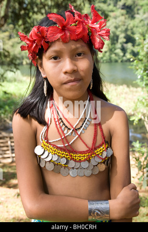 Junges Mädchen. Embera Indianer Dorf. Chagres Nationalpark. Panama. Zentralamerika Stockfoto