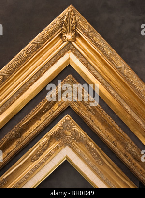 Stock Foto von drei kunstvollen Bild Rahmenecken im Detail für eine Werbeanzeige. Stockfoto