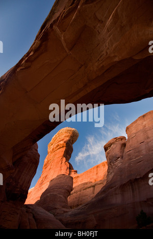 Turm Bogen, Klondike Bluffs Bereich Arches National Park in der Nähe von Moab, Utah. Stockfoto