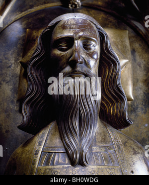 Eduard III. (König von England 1327-77) vergoldete Bronze Bildnis auf Grab in der Westminster Abbey, London England. Stockfoto